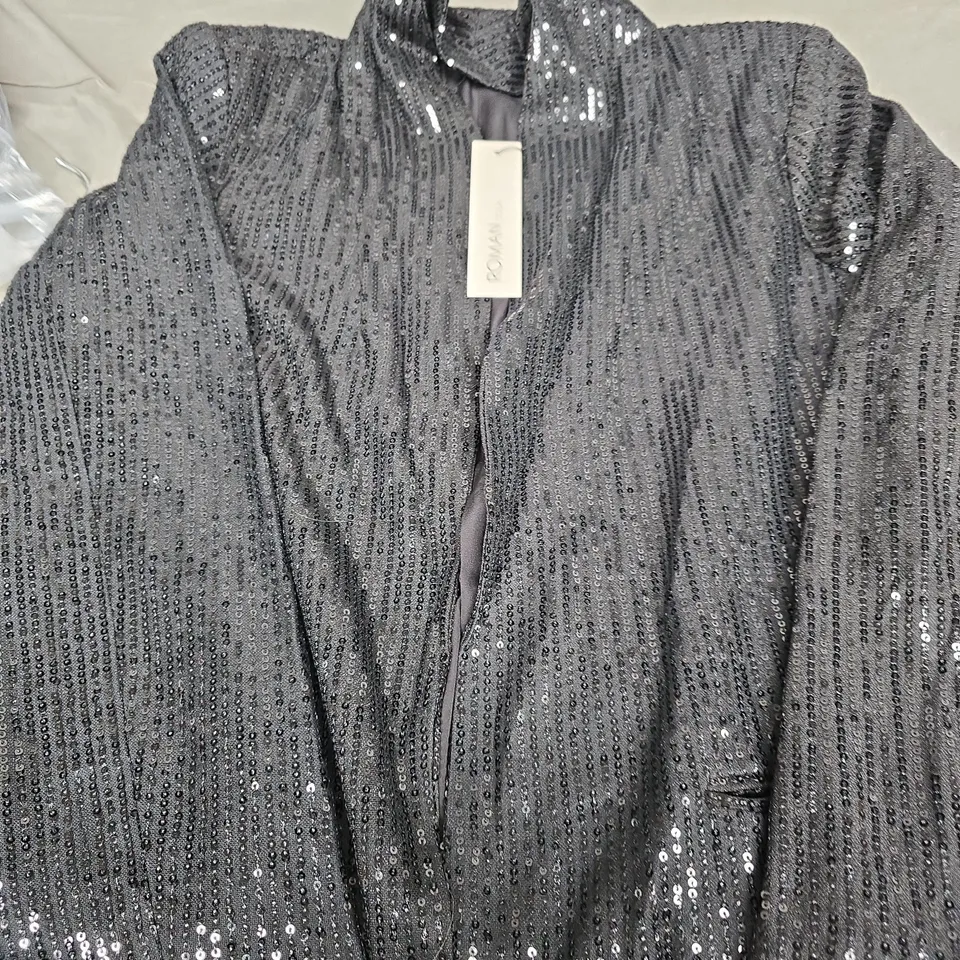 ROMAN WOMEN'S BLACK SEQUIN TOP/JACKET WITH SHOULDER PADS SIZE 12
