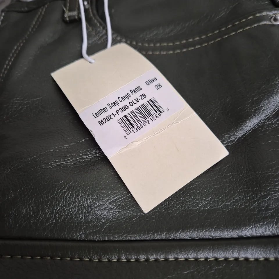 LEATHER SNAP CARGO PANTS – OLIVE, UK 28 