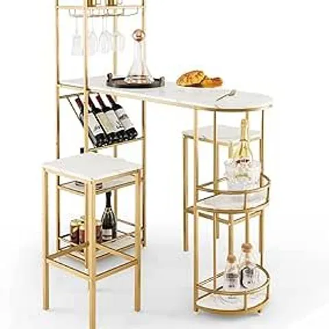 BOXED COSTWAY 3 PIECES GOLDEN DINING SET WITH FAUX MARBLE TOP TABLE AND 2 STOOLS - GOLD