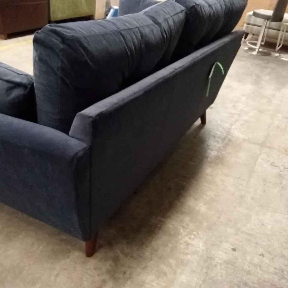 DESIGNER 2 SEATER VELVET FABRIC SOFA - NAVY