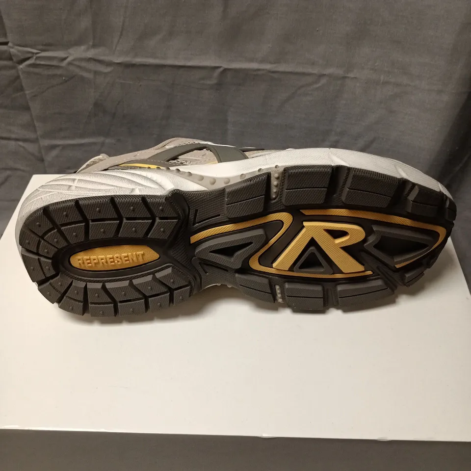 REPRESENT TRAINERS – BEIGE/GREY MESH RUNNER SIZE 7 BOXED