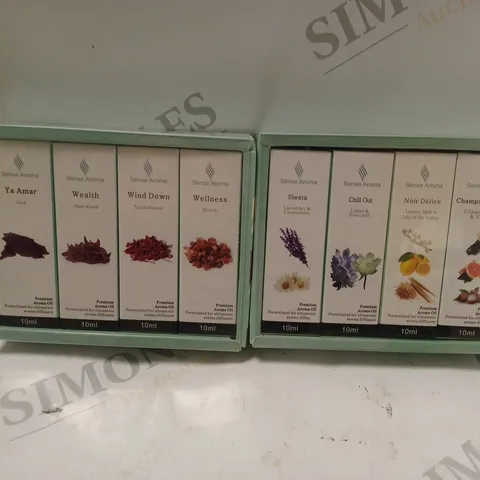 2 SETS OF SENSE AROMA PREMIUM AROMA OILS (8 10ml BOTTLES OVERALL)
