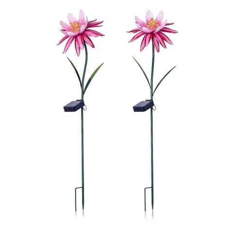 GARDEN REFLECTIONS SET OF 2 PINK LOTUS FLOWER SOLAR STAKE LIGHTS