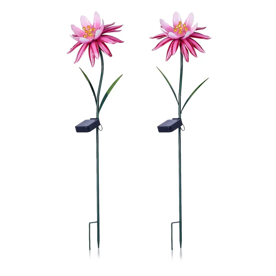 GARDEN REFLECTIONS SET OF 2 PINK LOTUS FLOWER SOLAR STAKE LIGHTS