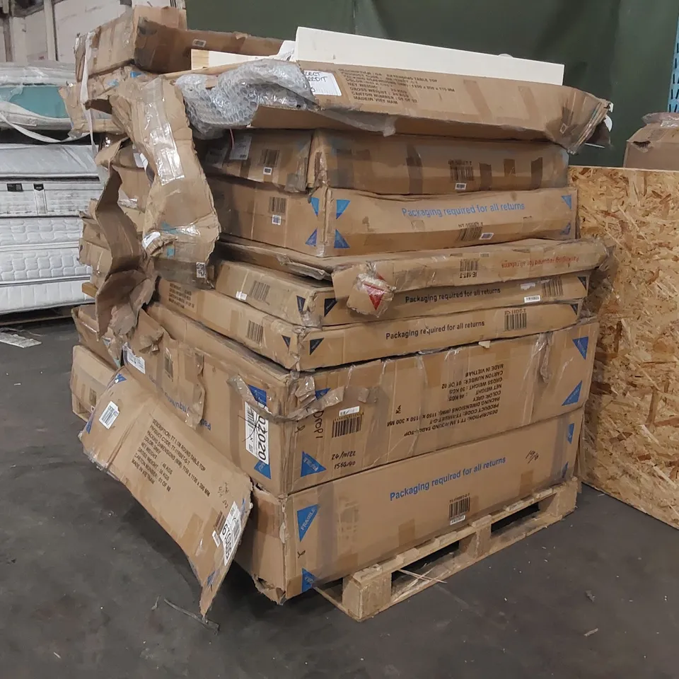 PALLET OF ASSORTED FURNITURE PARTS ECT - MOSTLY TABLE TOPS