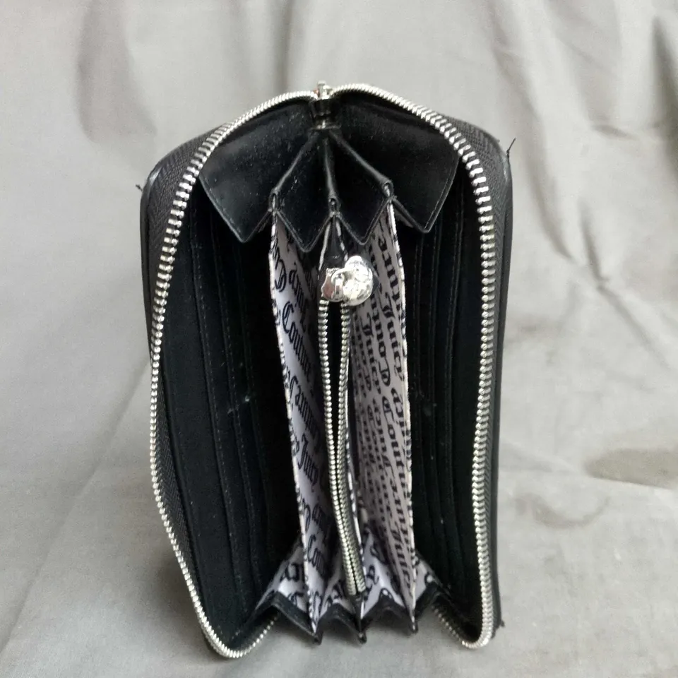 JUICY COUTURE BLACK LEATHER PURSE WITH ZIP CLOSURE AND BRAND-PRINTED INTERIOR