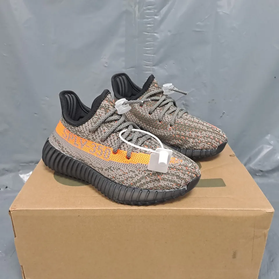 BOXED PAIR OF ADIDAS YEEZY BOOST 350 CHILDREN'S SHOES TAUPE/ORANGE SIZE UK 11