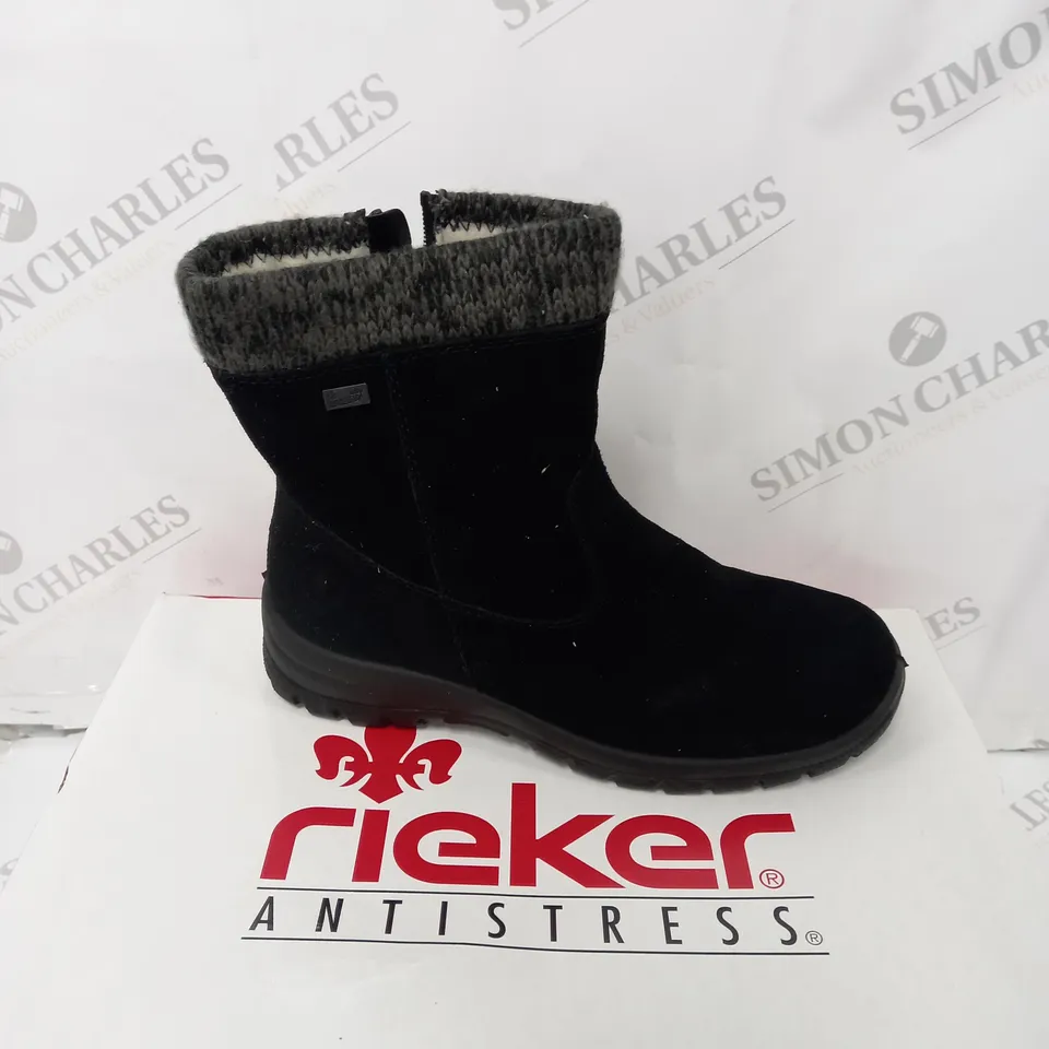 BOXED RIEKER ANTISTRESS BLACK WATER RESISTANT ANKLE BOOT - SIZE 5