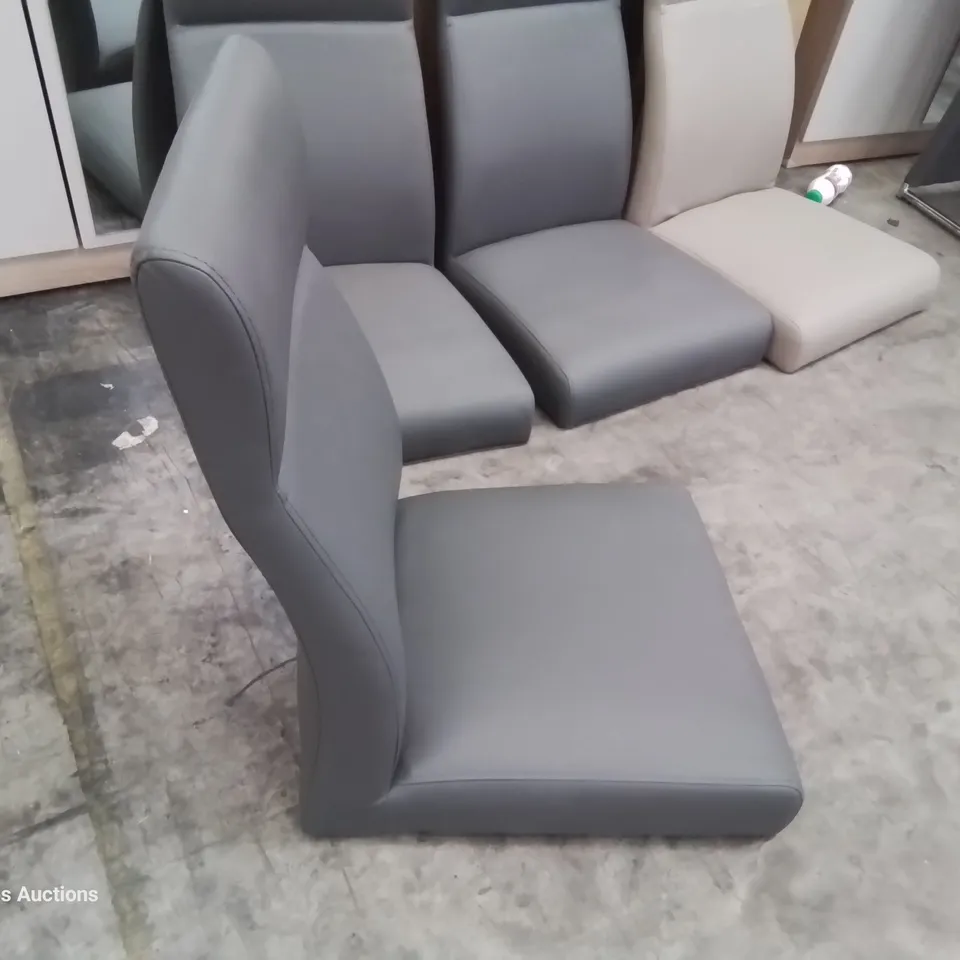 FOUR DESIGNER TOKYO DINING CHAIR SEATS 3 × GREY, 1 × TAUPE PU
