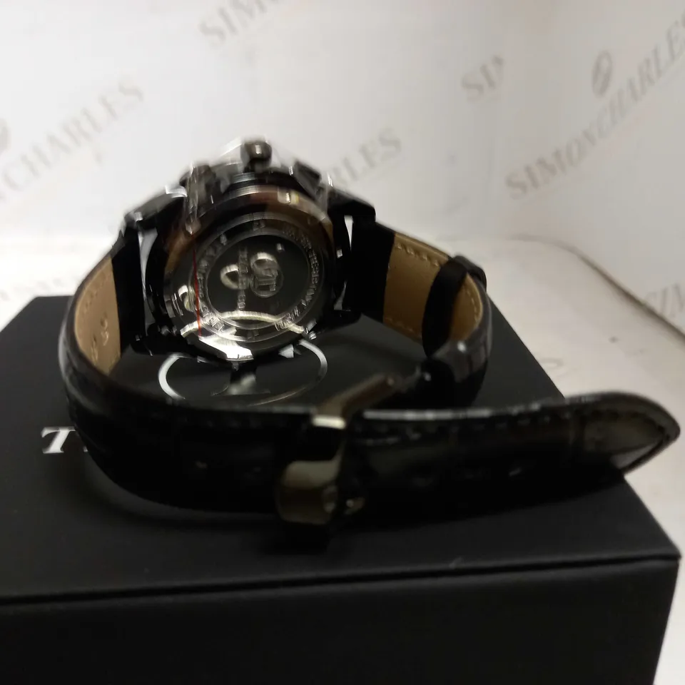 TALIS CO TRIPLE DIAL BLACK LEATHER STRAP WATCH RRP £550