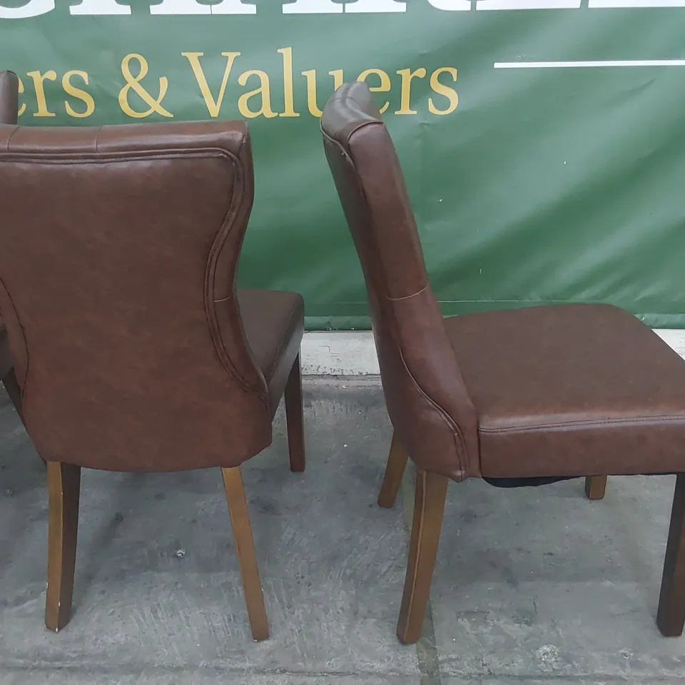 SET OF FOUR UPHOLSTERED BUTTONED BACK DINING CHAIRS BROWN PU ON DARK WOOD LEGS 