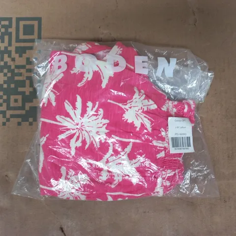 BAGGED BODEN CIARA POM TRIM JERSEY PLAYSUIT - PINK PALM TREES SIZE 7-8 YEARS