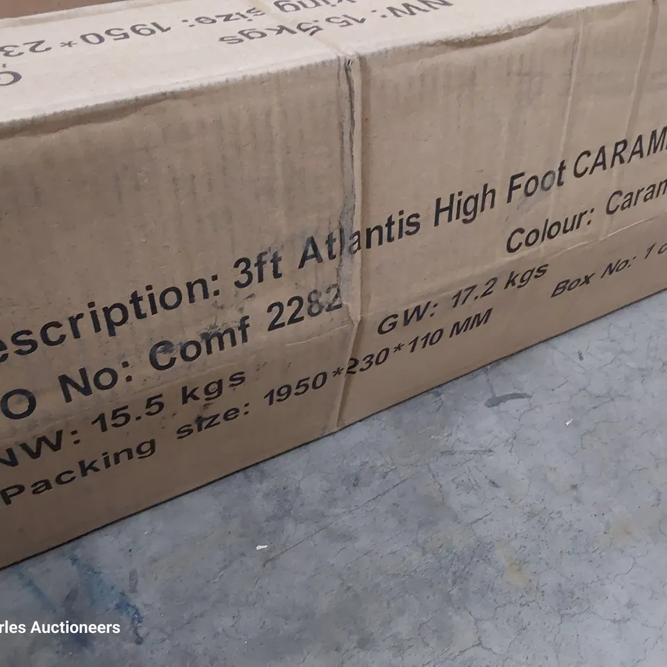 BOXED 3' SINGLE ATLANTIS HIGH FOOT BED FRAME CARAMEL 