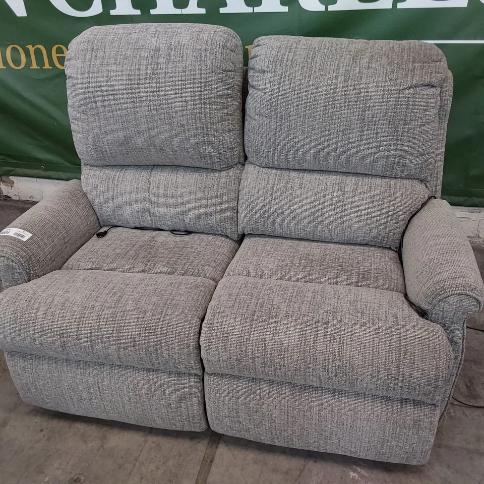 QUALITY BRITISH DESIGNER G PLAN NEWMARKET POWER RECLINING TWO SEATER SOFA COPPICE ASH FABRIC 