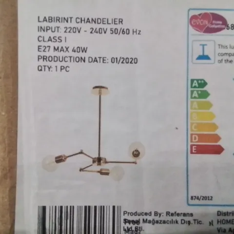 BOXED HOUSE ADDITIONS LABIRINT 3 LIGHT CEILING PENDANT ARTICULATED ARM, GOLD