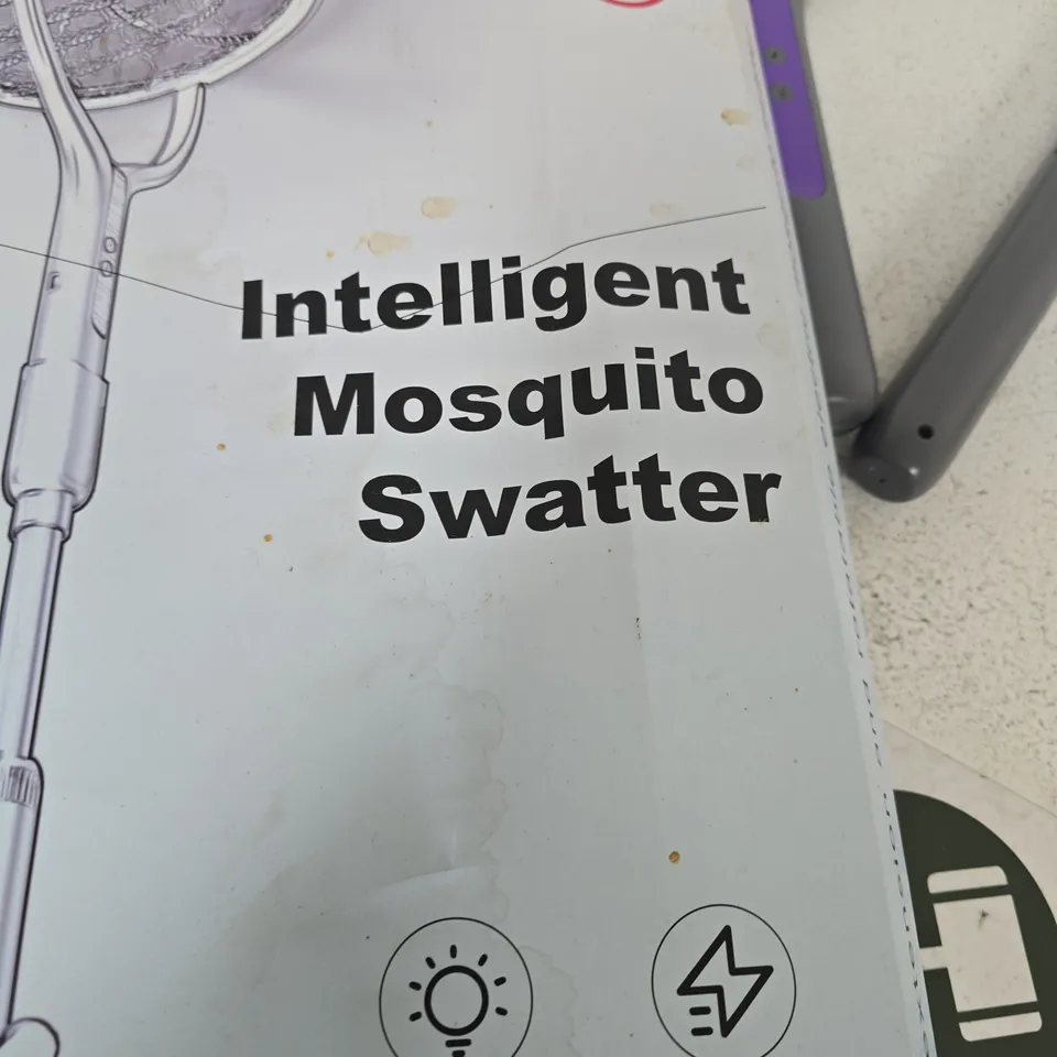 INTELLIGENT MOSQUITO SWATTER – ELECTRIC INSECT RACKET, GREY WITH PURPLE ACCENT