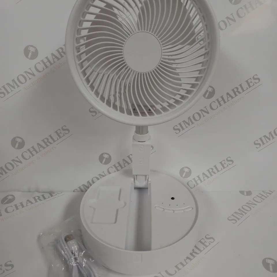 BOXED BELL & HOWELL OSCILLATING FOLDING RECHARGEABLE FAN, WHITE