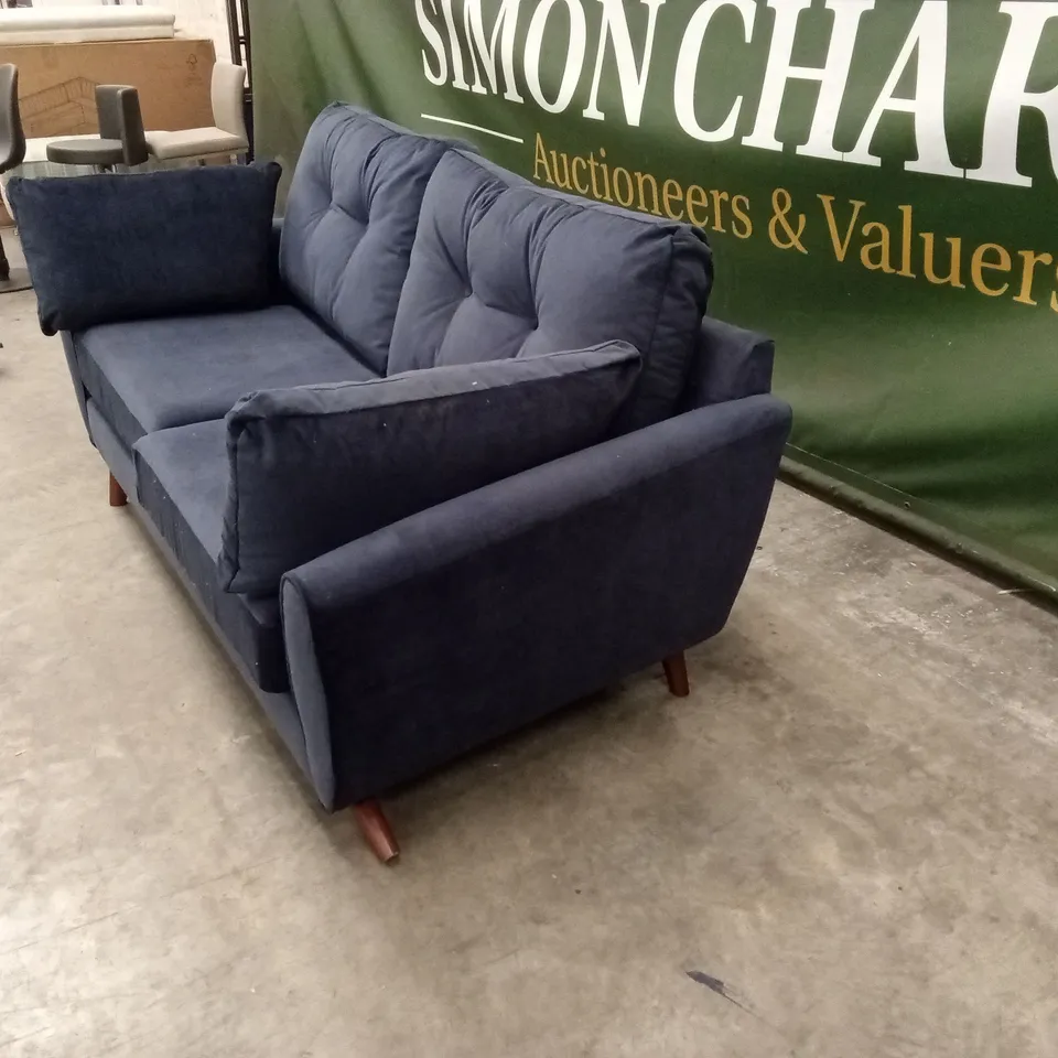 DESIGNER 2 SEATER VELVET FABRIC SOFA - NAVY