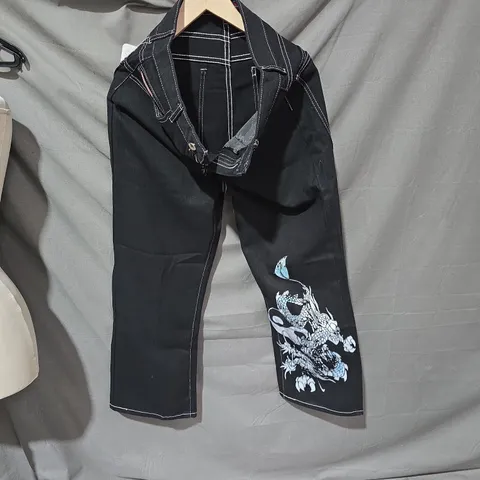 INCO JEANS BLACK DENIM JEANS WITH DRAGON PRINT – MEN'S, SIZE M 
