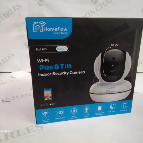 BOXED HOMEFLOW WIFI PAN AND TILT INDOOR SECURITY CAMERA