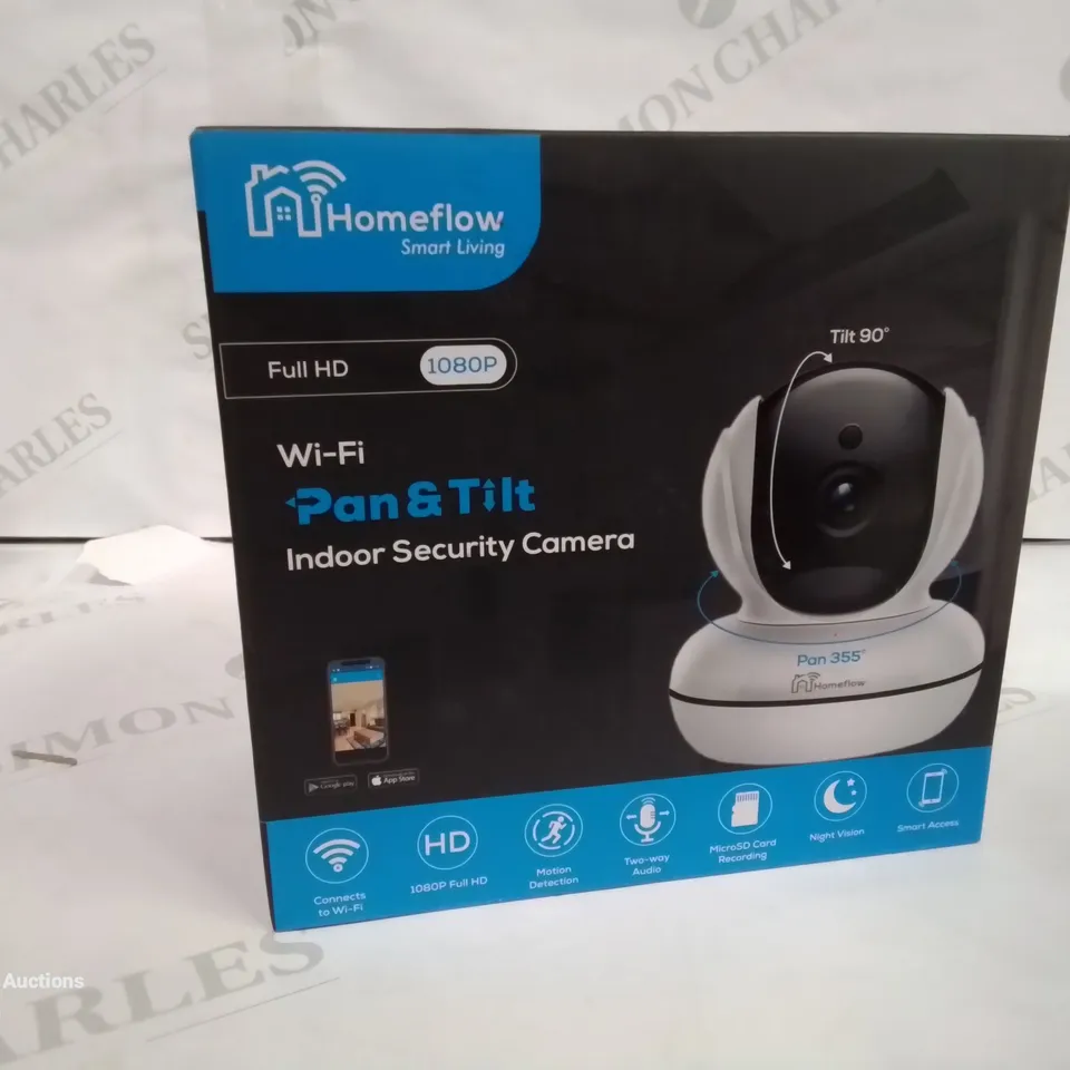 BOXED HOMEFLOW WIFI PAN AND TILT INDOOR SECURITY CAMERA