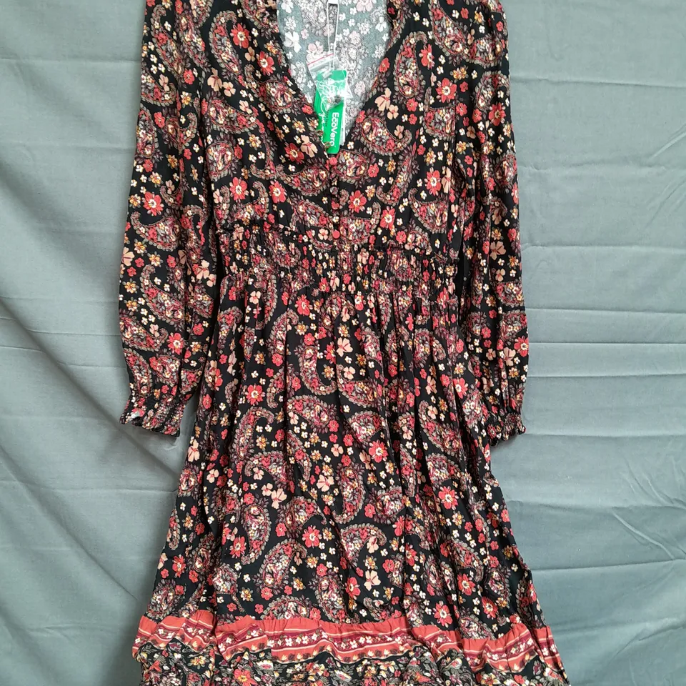 apricot ladies long sleeved maxi dress orange floral design size 10