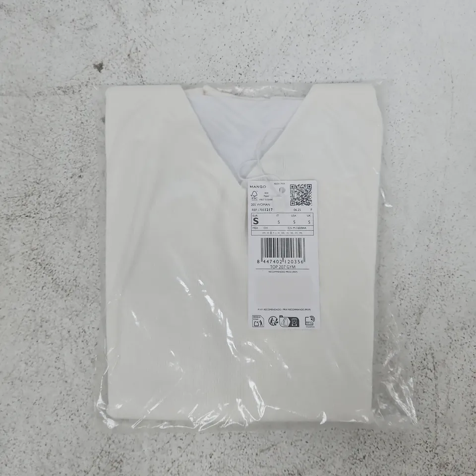 BAGGED MANGO V-NECK KNITTED TOP IN WHITE SIZE SMALL