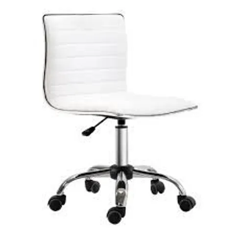 BOXED HOMCOM ADJUSTABLE SWIVEL OFFICE CHAIR WITH ARMLESS MID-BACK IN PU LEATHER AND CHROME BASE - WHITE