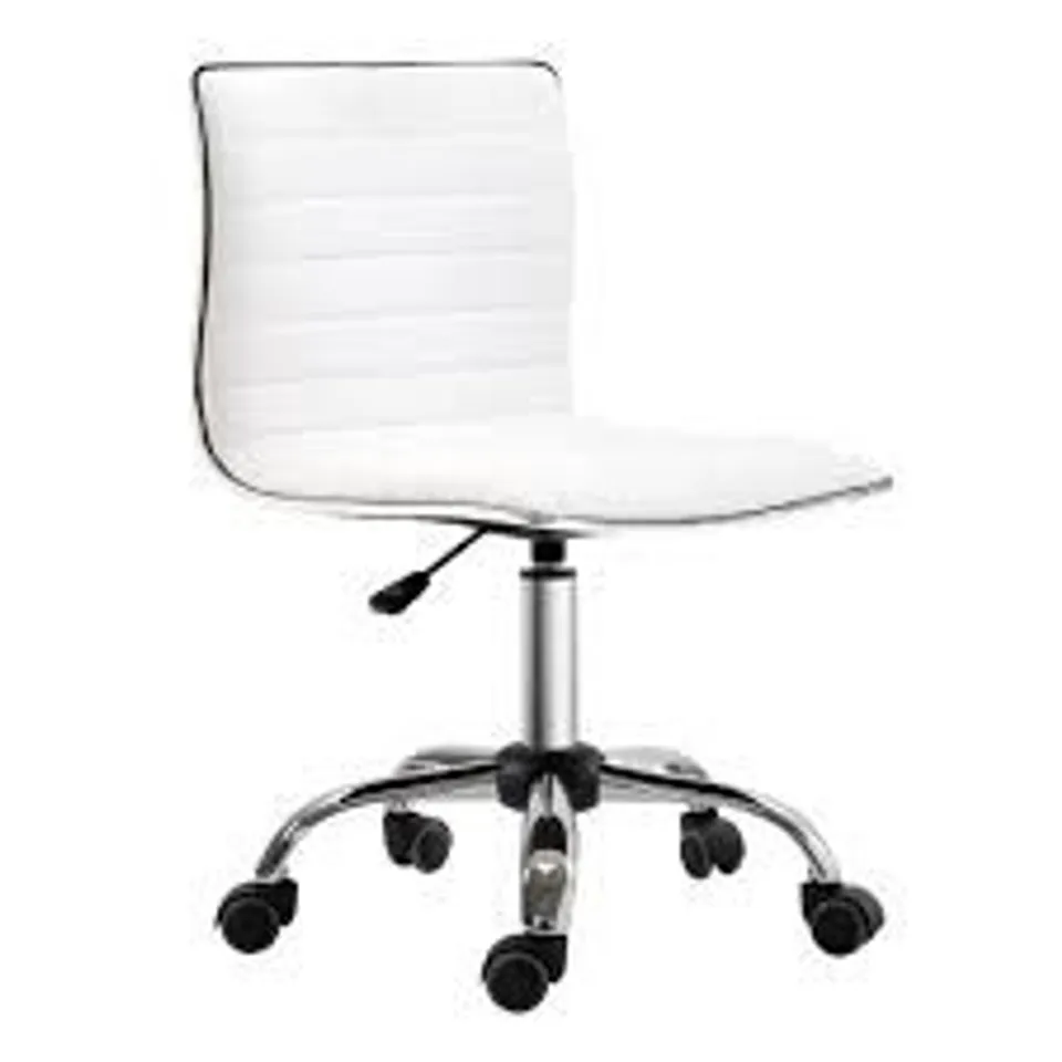 BOXED HOMCOM ADJUSTABLE SWIVEL OFFICE CHAIR WITH ARMLESS MID-BACK IN PU LEATHER AND CHROME BASE - WHITE