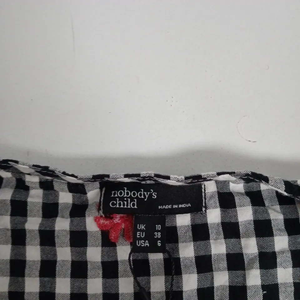 NOBODY'S CHILD BROOKE TOP - BLACK & WHITE GINGHAM WITH FLORAL EMBROIDERY, UK 10 (KIDS)