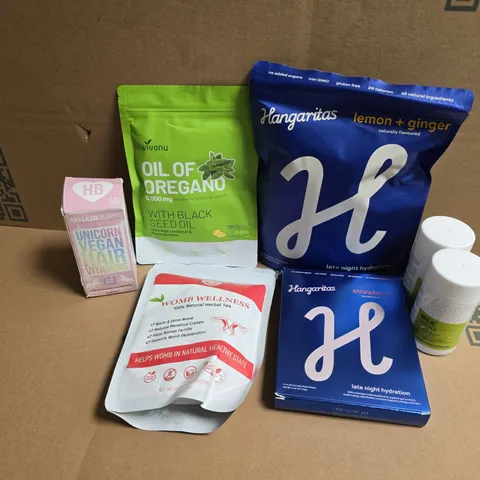 APPROXIMATELY 12 ASSORTED VITAMIN/HEALTH AID PRODUCTS TO INCLUDE HANGARITAS LATE NIGHT HYDRATION, WOMB WELLNESS HERBAL TEA, UNICORN VEGAN HAIR VITAMINS, ETC - COLLECTION ONLY