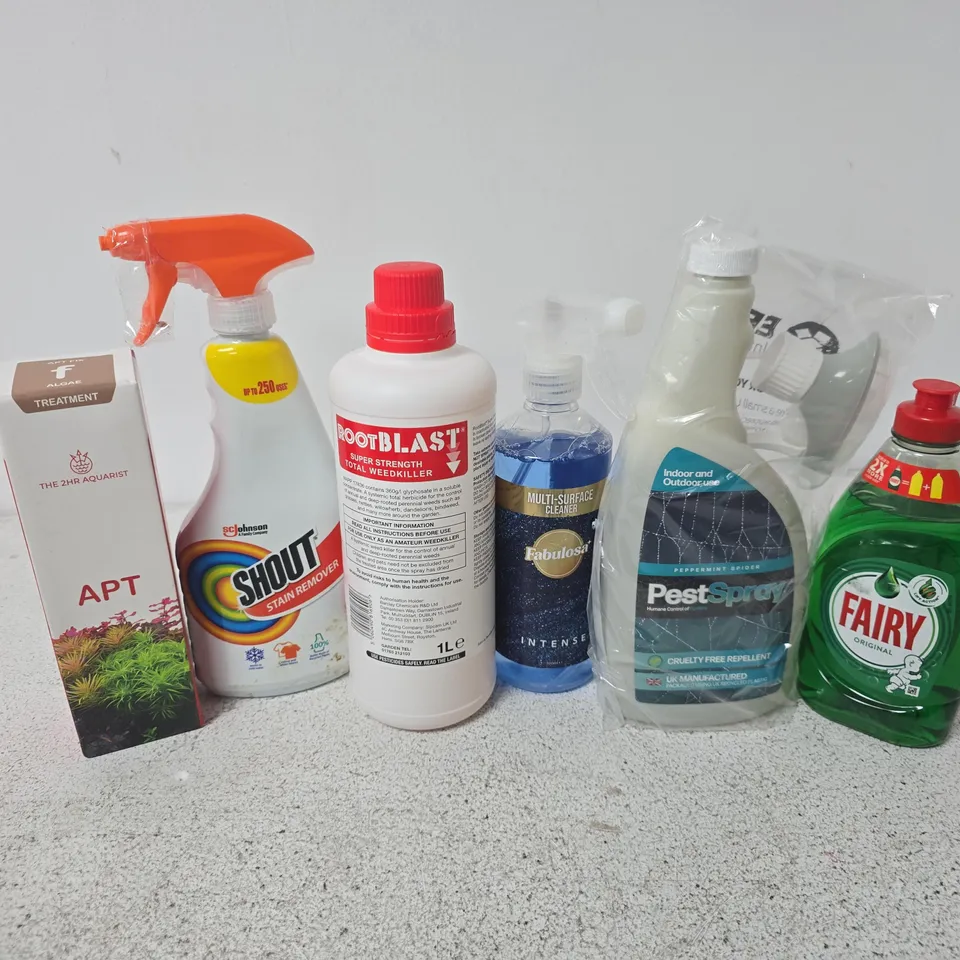 APPROXIMATELY 18 ASSORTED HOUSEHOLD LIQUID PRODUCTS TO INCLUDE FAIRY ORIGINAL, PESTSPRAY, FABULOSA MULTI-SURFACE CLEANER, ETC - COLLECTION ONLY
