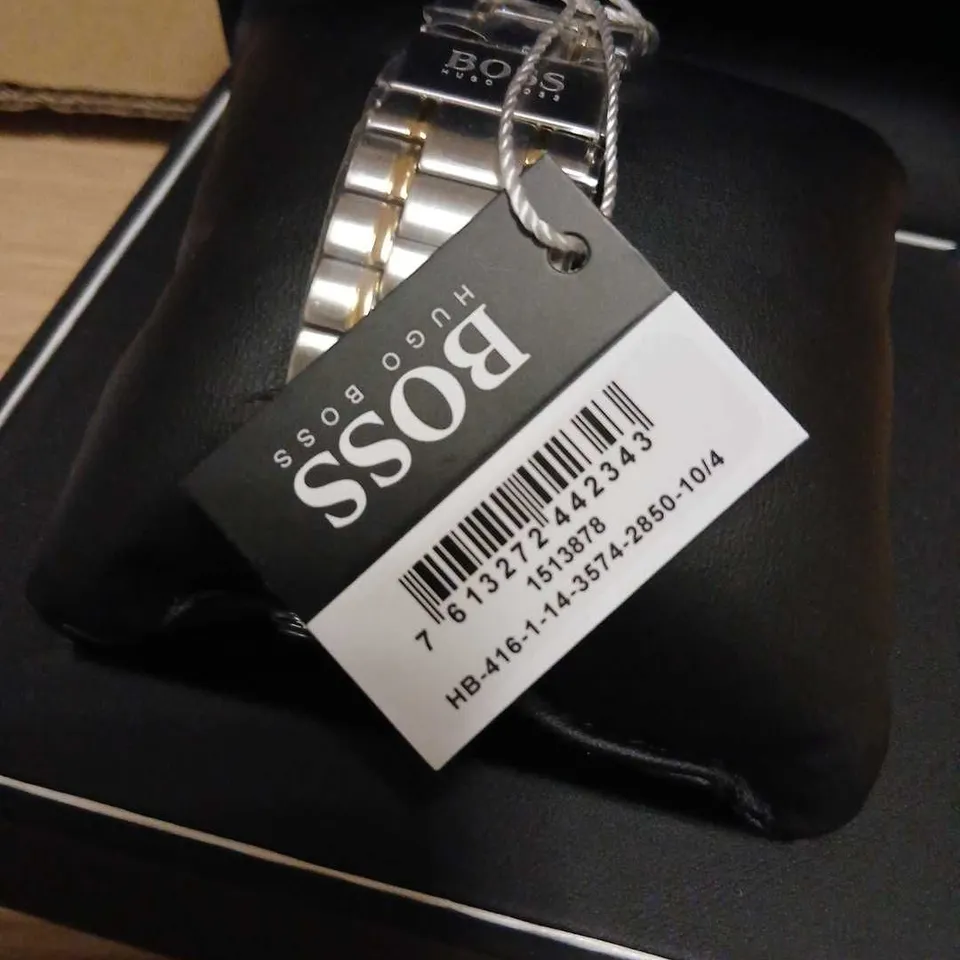 HUGO BOSS CHRONOGRAPH WATCH – GREEN DIAL, TWO-TONE STAINLESS STEEL BRACELET – BOXED