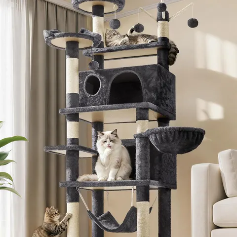 BOXED YAHEETECH CAT TREE FOR INDOOR PETS, LARGE CAT TOWER PET SCRATCHING POST MULTI-LEVEL KITTEN CONDO PLAY HOUSE - DARK GREY (1 BOX)