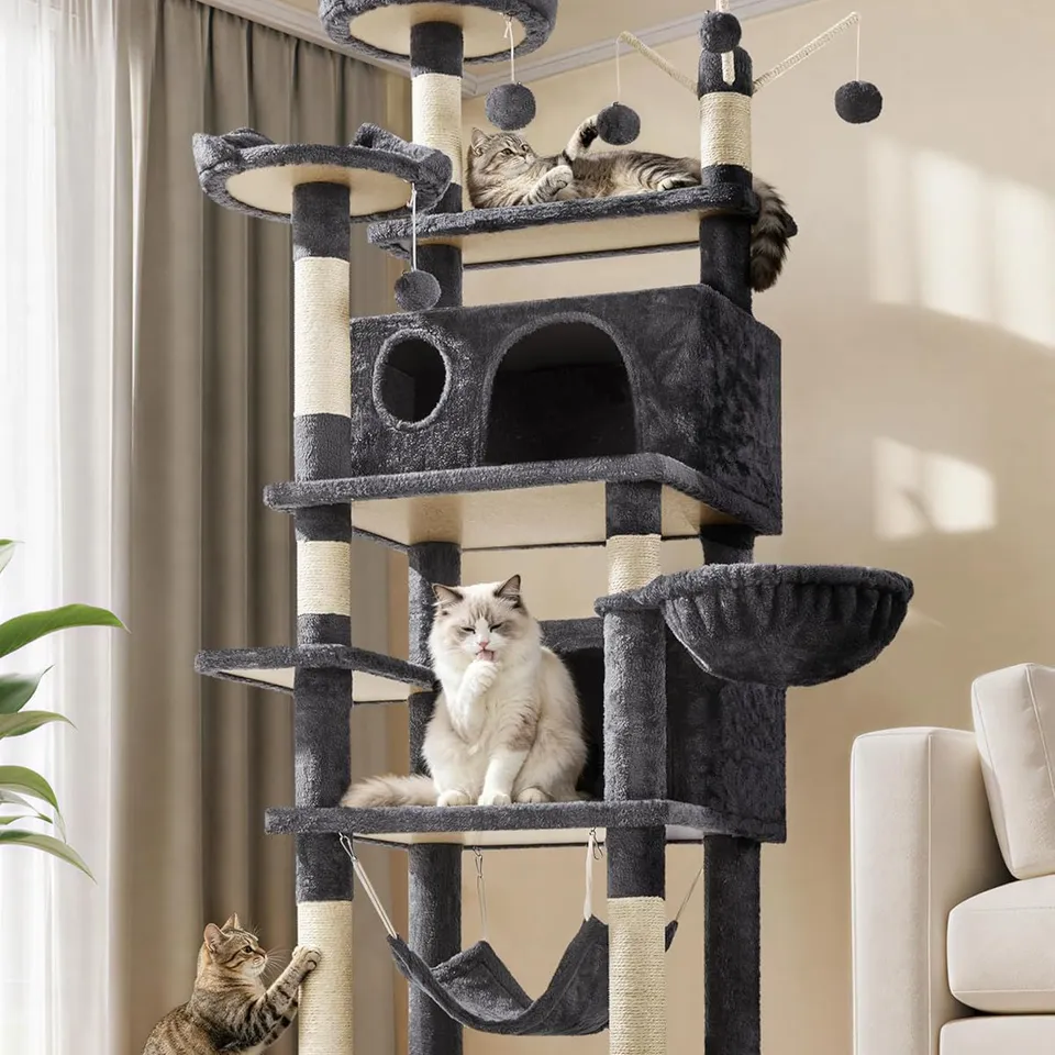 BOXED YAHEETECH CAT TREE FOR INDOOR PETS, LARGE CAT TOWER PET SCRATCHING POST MULTI-LEVEL KITTEN CONDO PLAY HOUSE - DARK GREY (1 BOX)