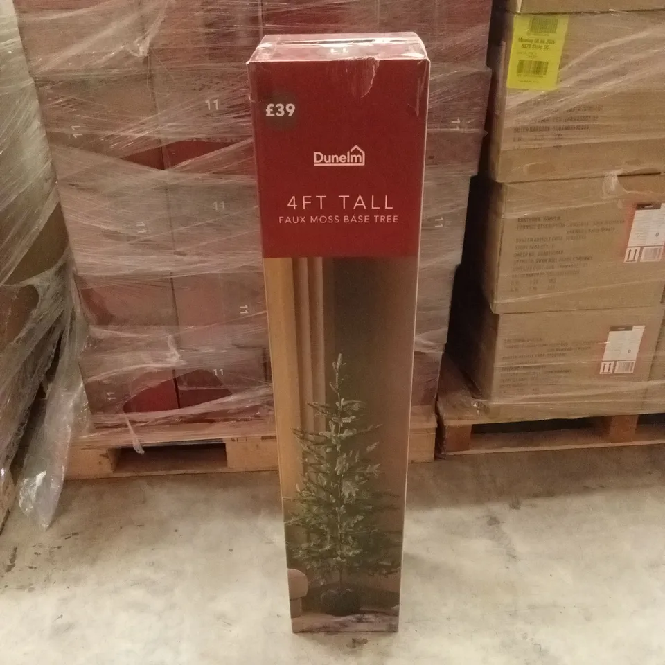 PALLET OF APPROXIMATELY 24 x 4FT TALL FAUX MOSS BASE CHRISTMAS TREES