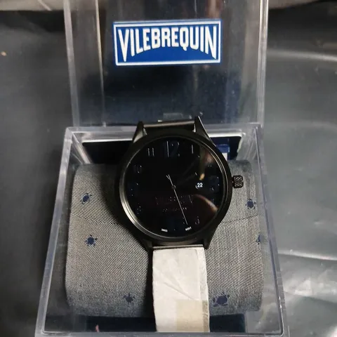 VILLEBREQUIN WATCH – BLACK DIAL, GREY TEXTILE STRAP IN PRESENTATION CASE