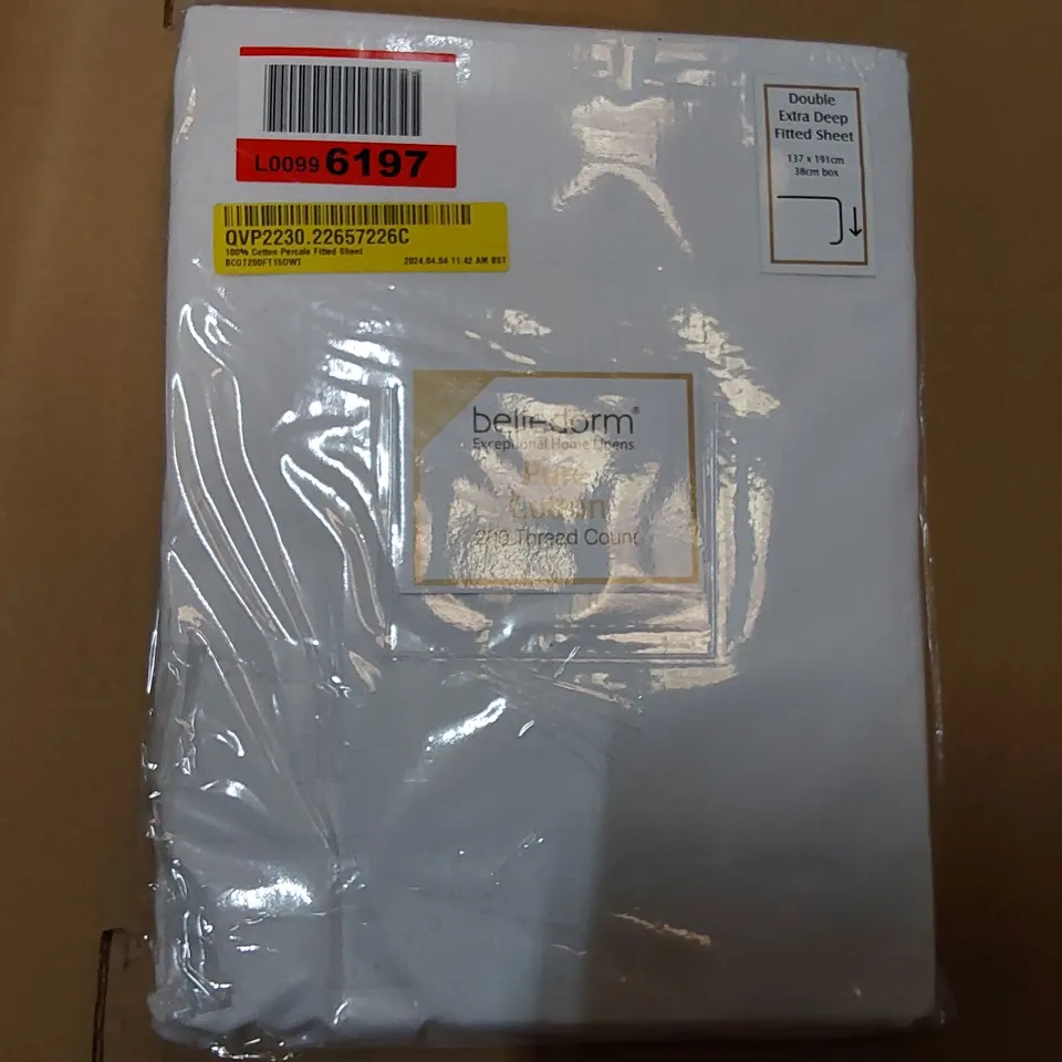 BAGGED BELLEDORM 100% COTTON 200TC PERCALE FITTED SHEET - SIZE: DOUBLE (1 ITEM)
