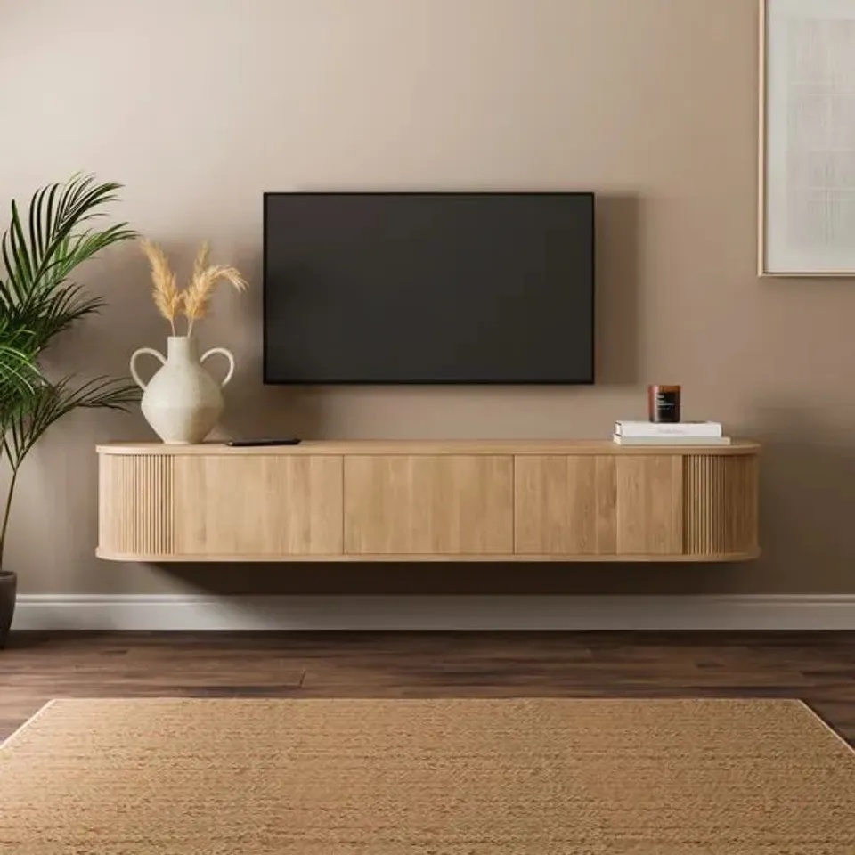 BOXED MATEO WALL MOUNTED TV UNIT, WOOD EFFECT - OAK (1 BOX)