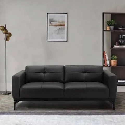 BOXED DANETTI COLTON 2 SEATER BLACK VINTAGE LEATHER SOFA