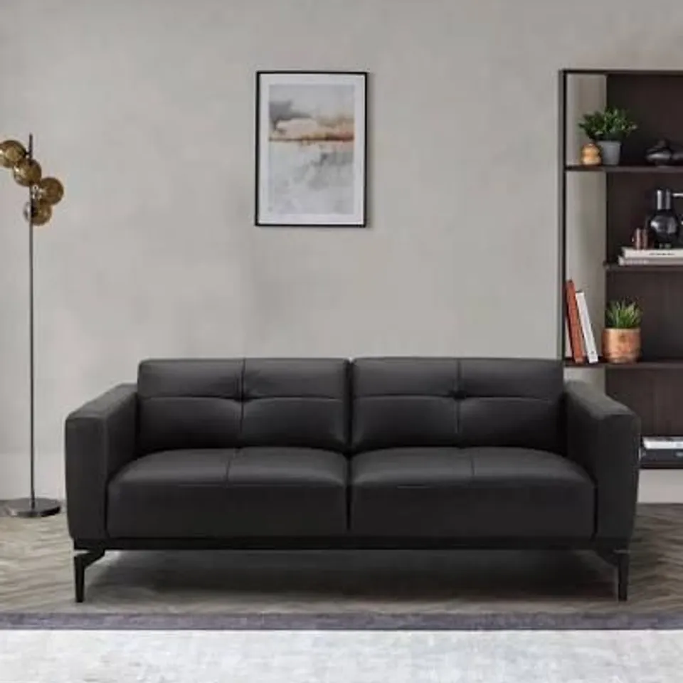 BOXED DANETTI COLTON 2 SEATER BLACK VINTAGE LEATHER SOFA