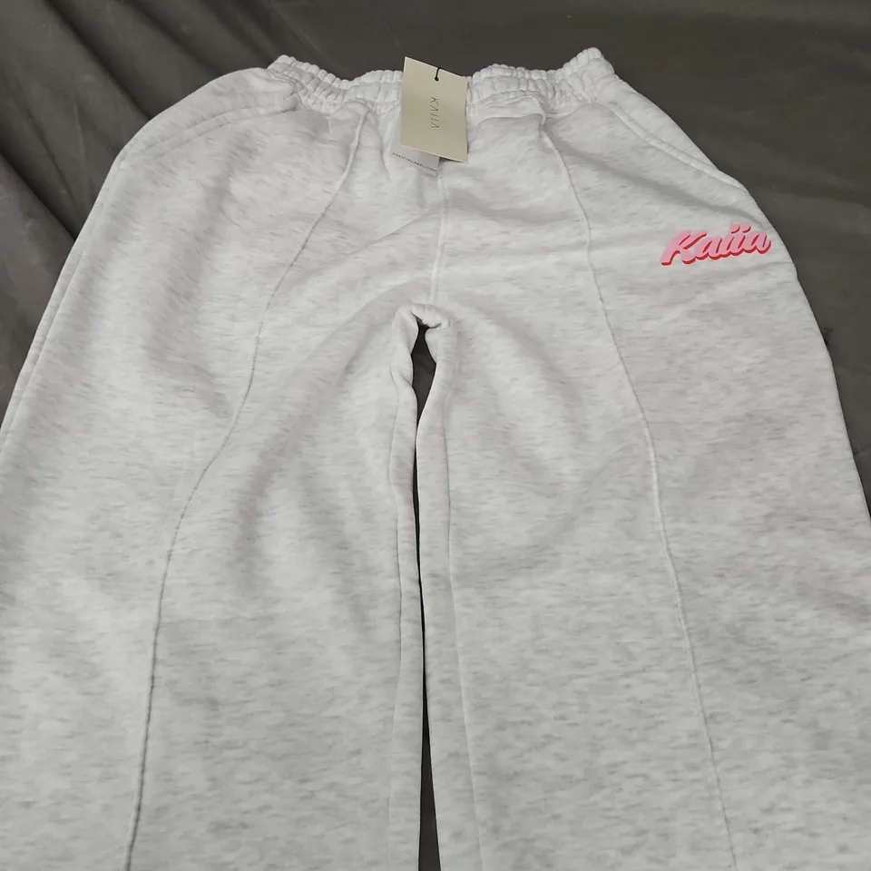 KAILA PUFF-PRINTED LOGO WIDE-LEG JOGGERS – GREY MARL, SIZE 6