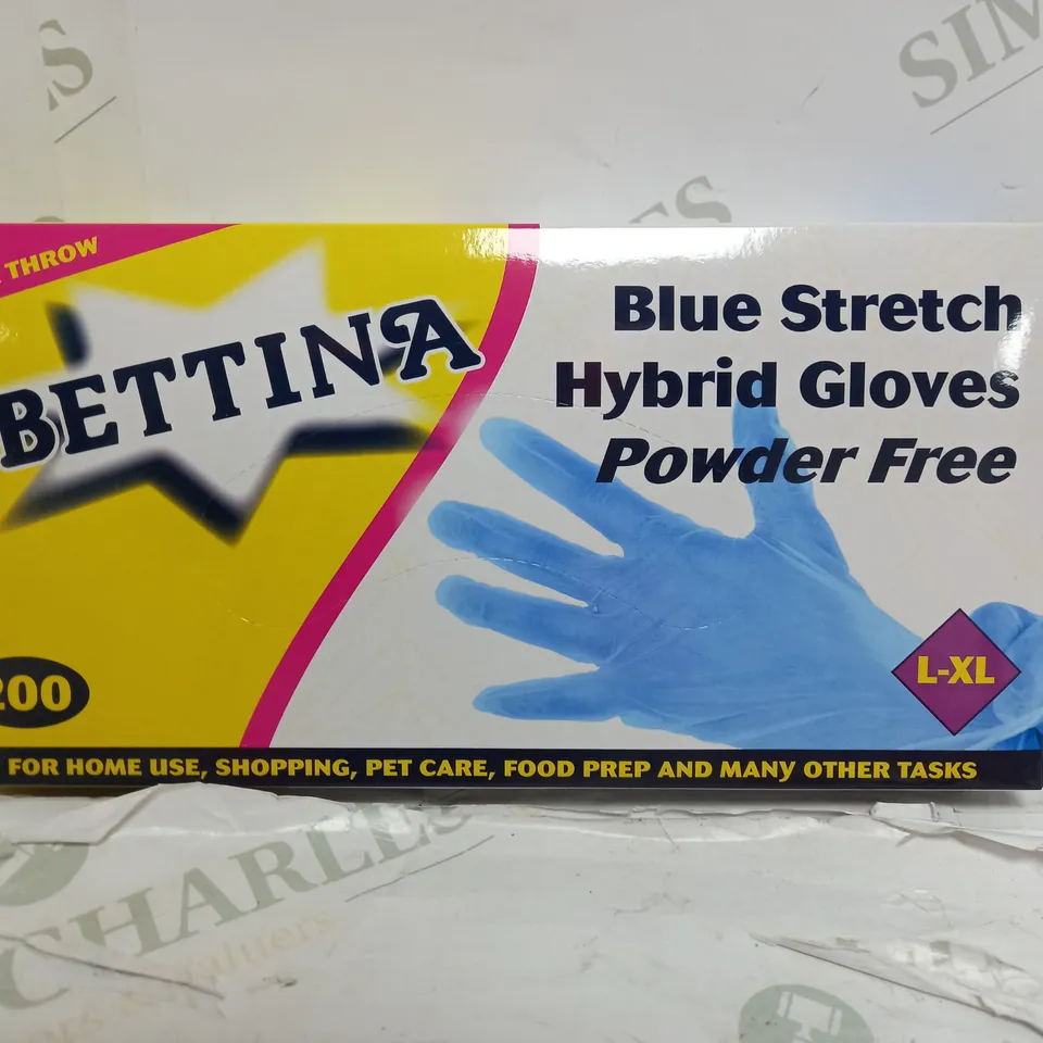 BOX OF 10 PACKS OF BETTINA BLUE STRETCH HYBRID GLOVES POWDER FREE L-XL