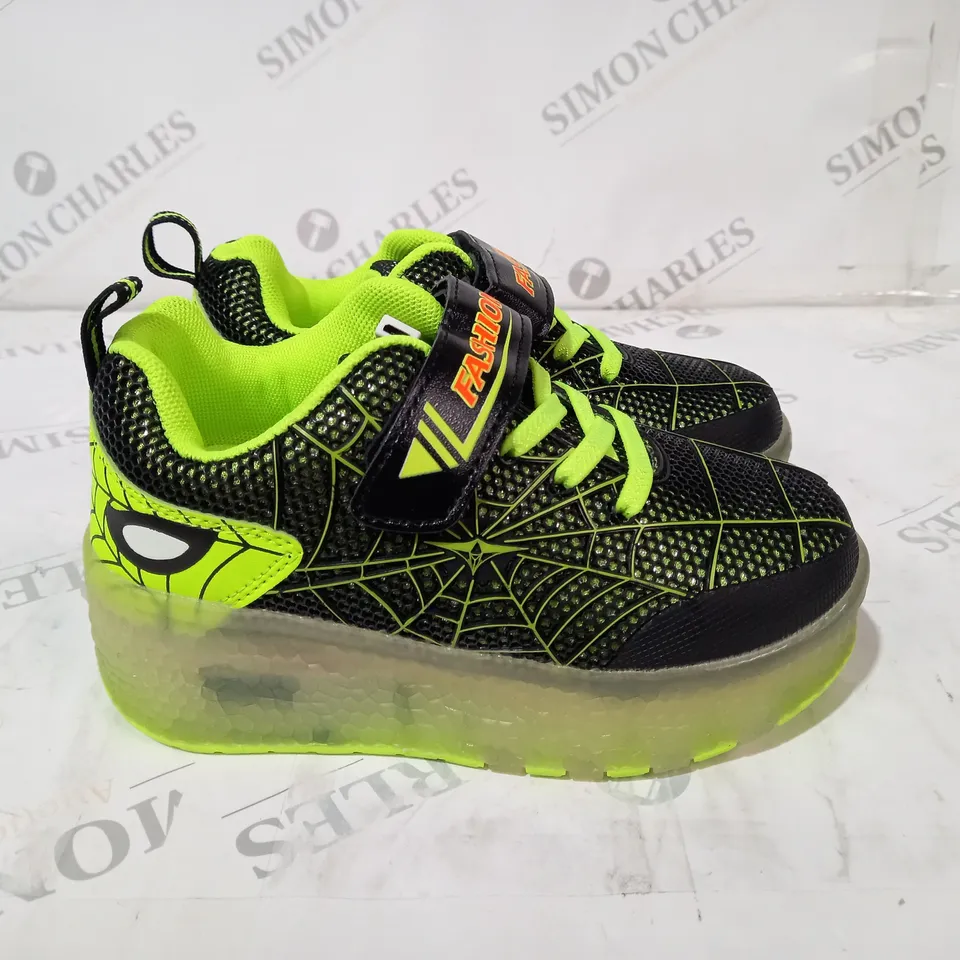 LIGHT UP RECHARGABLE GREEN AND BLACK KIDS VELCRO TRAINERS SIZE 3