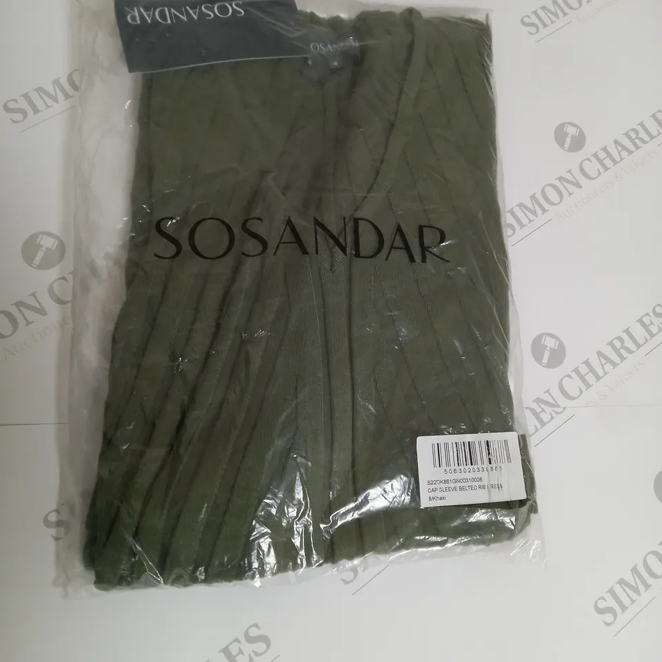 BAGGED SOSANDAR CAP SLEEVE BELTED RIB DRESS SIZE 8