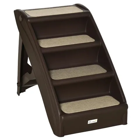 Boxed PawHut Foldable Four-Step Pet Stairs, for Cats, Small Miniature Dogs, with Non-Slip Mats