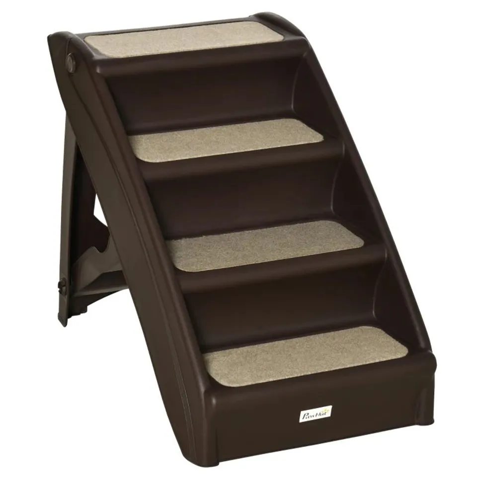 Boxed  PawHut Foldable Four-Step Pet Stairs, for Cats, Small Miniature Dogs, with Non-Slip Mats 
