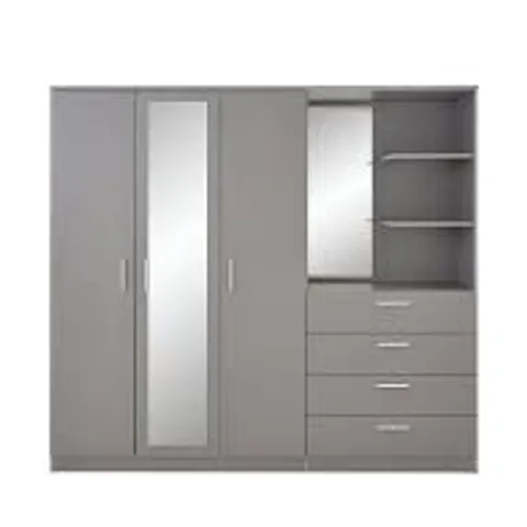 BOXED PANAMA 4-DOOR 4-DRAWER COMBI WARDROBE - GREY (5 BOXES)
