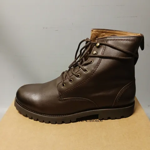 BOXED PAIR OF WILL'S VEGAN STORE RANGER BOOTS, BROWN - UK SIZE 10.5	