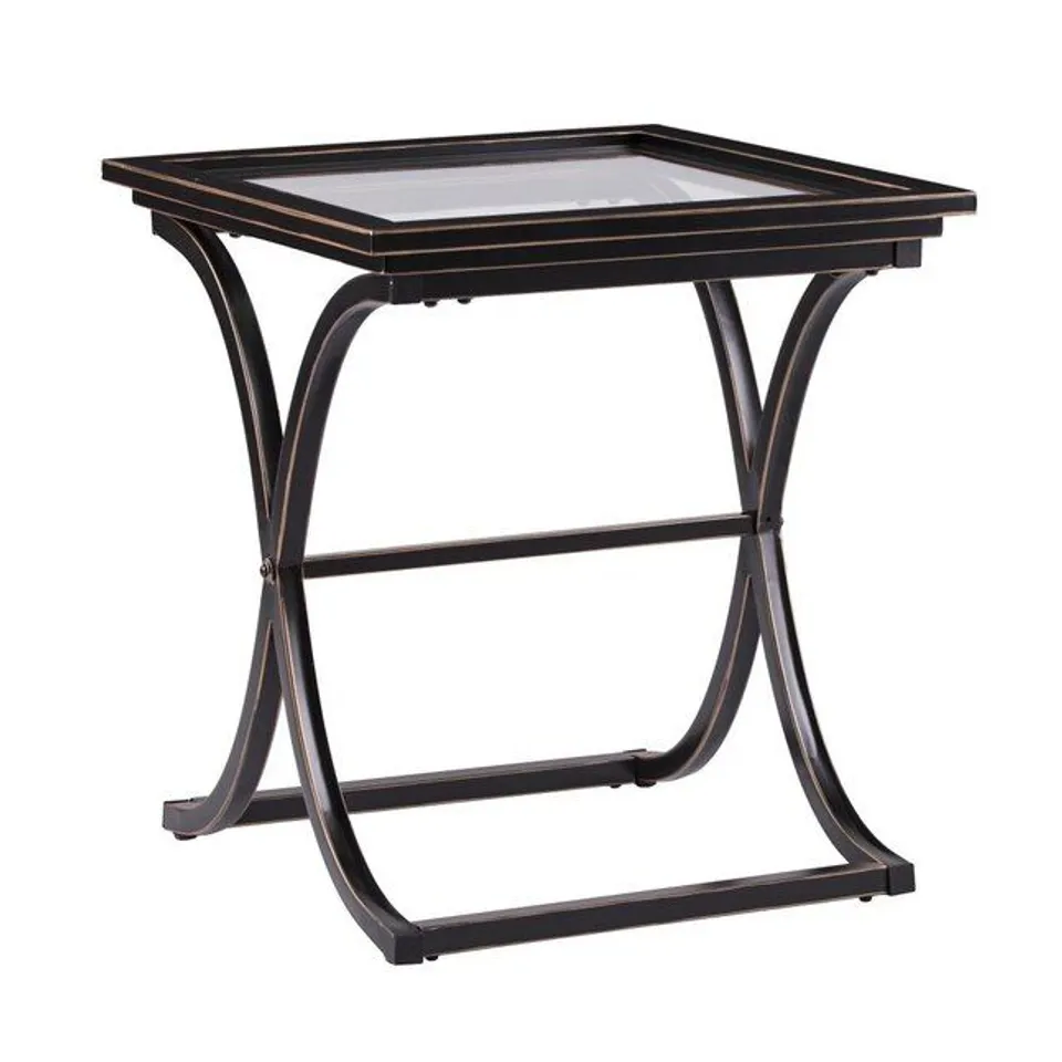 BOXED VOGUE BLACK GLASS END TABLE 
